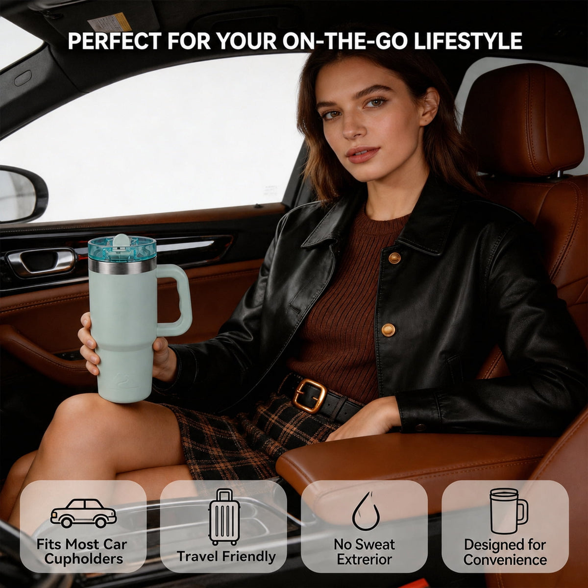 Ozark Trail 30 oz Stainless Steel Insulated Travel Tumbler with Handle and Flip Straw Lid, Rose Shimmer